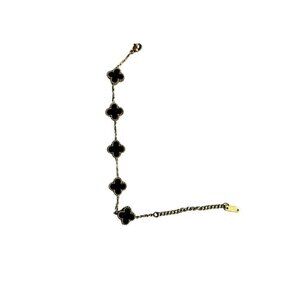 PLATED GOLD BLACK CLOVER BRACELET IRISH SHAMROCK STAINLESS STEAL